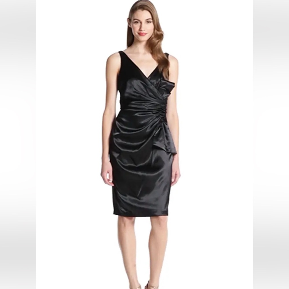 Maggy London Side Bow Stretch Satin Sheath Dress Black Size 8